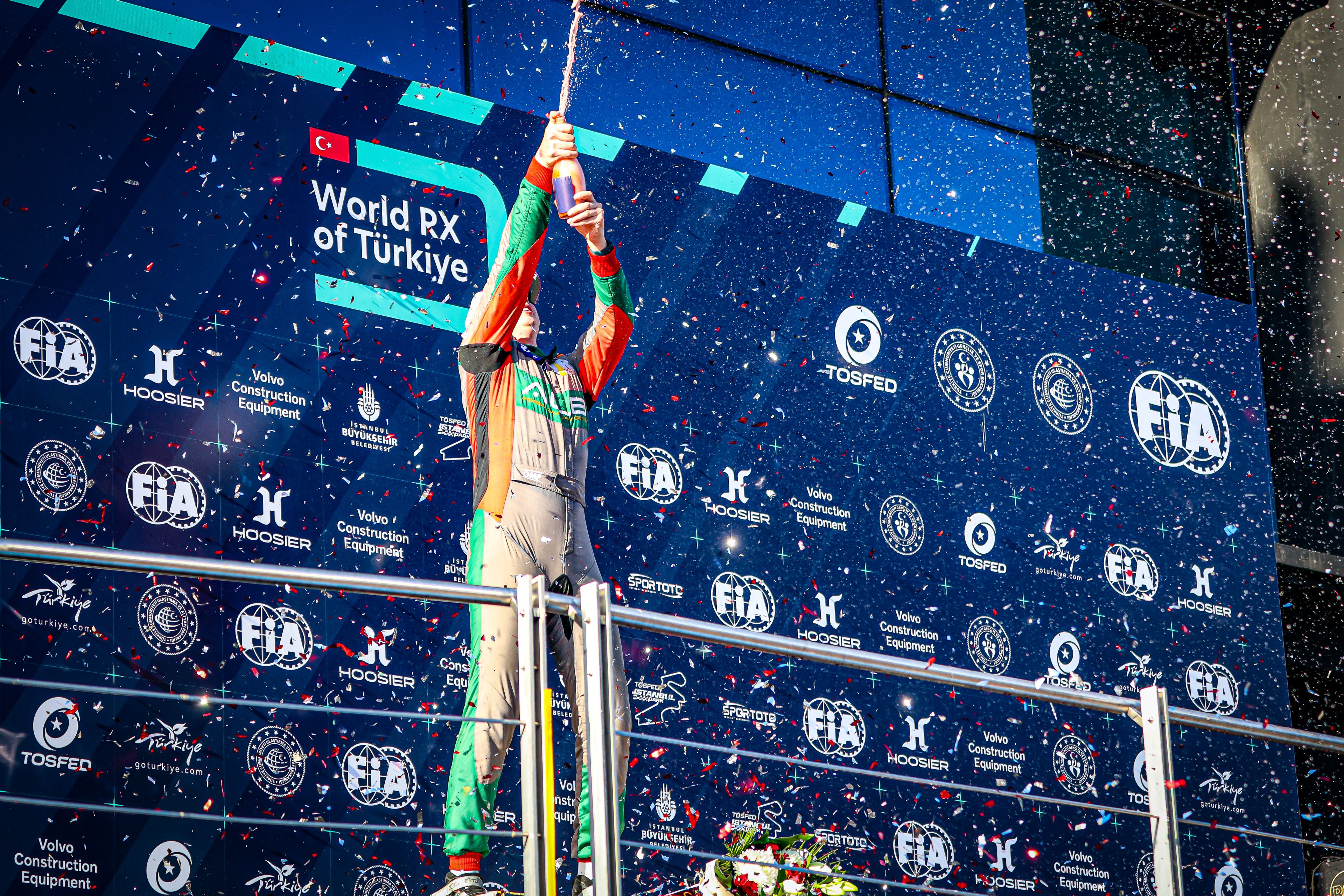 Yury Belevskiy toasts his Euro RX1 title success in Istanbul in 2025