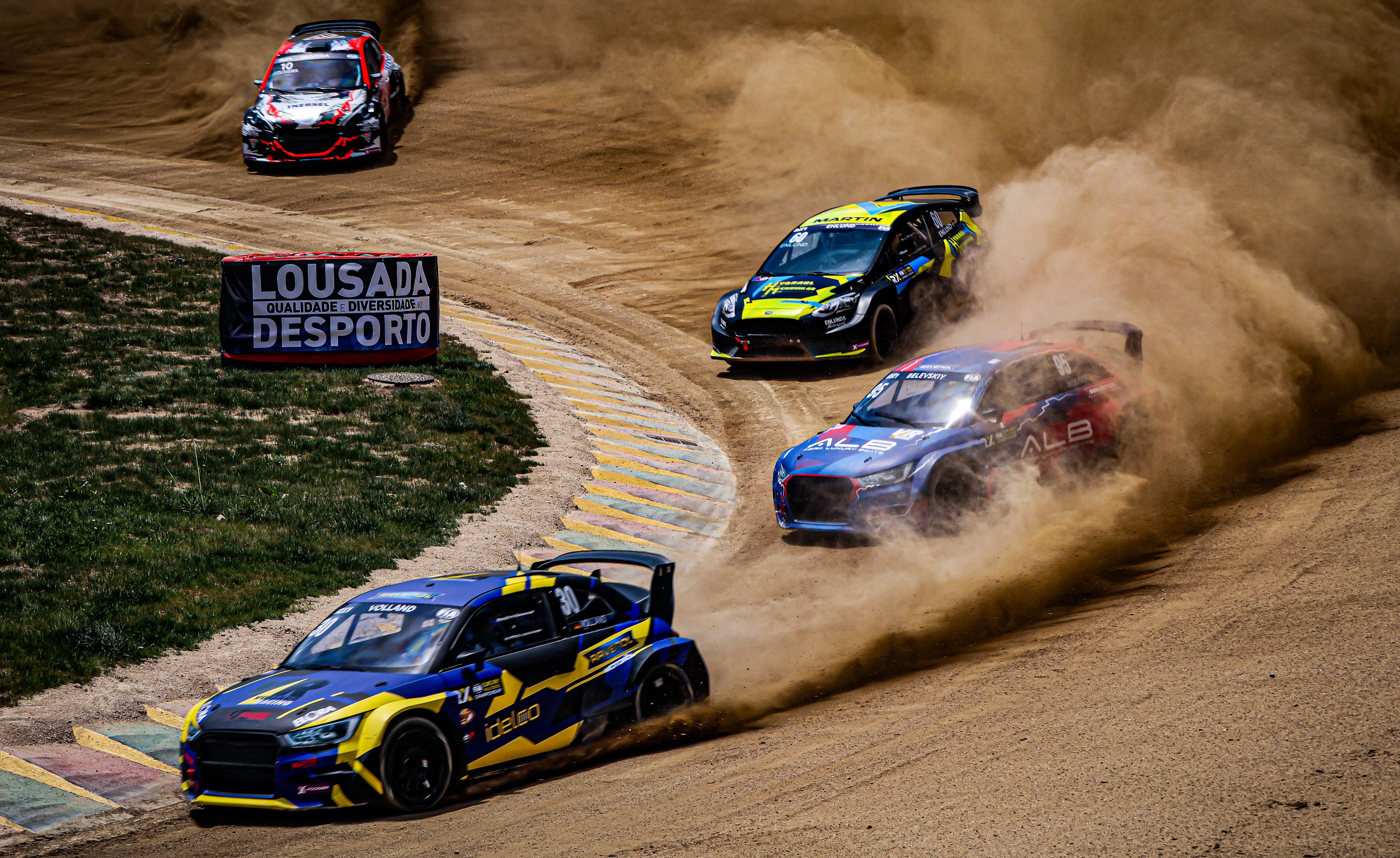 Nils Volland leads Yury Belevskiy, Martin Enlund and João Oliveira in Euro RX1 action at Lousada in Portugal in 2025