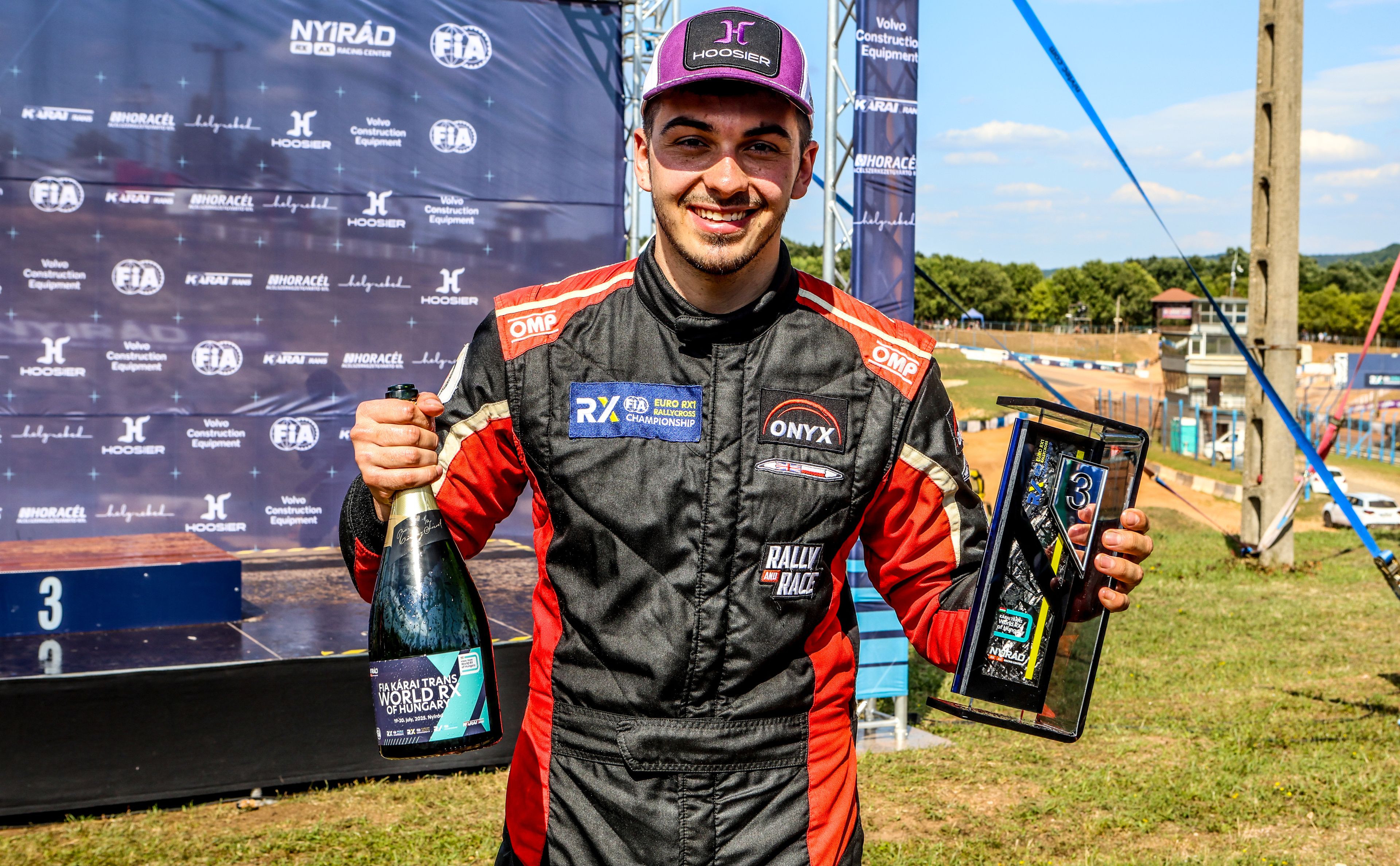 Damian Litwinowicz celebrates his Euro RX1 podium finish at Nyirád in 2025