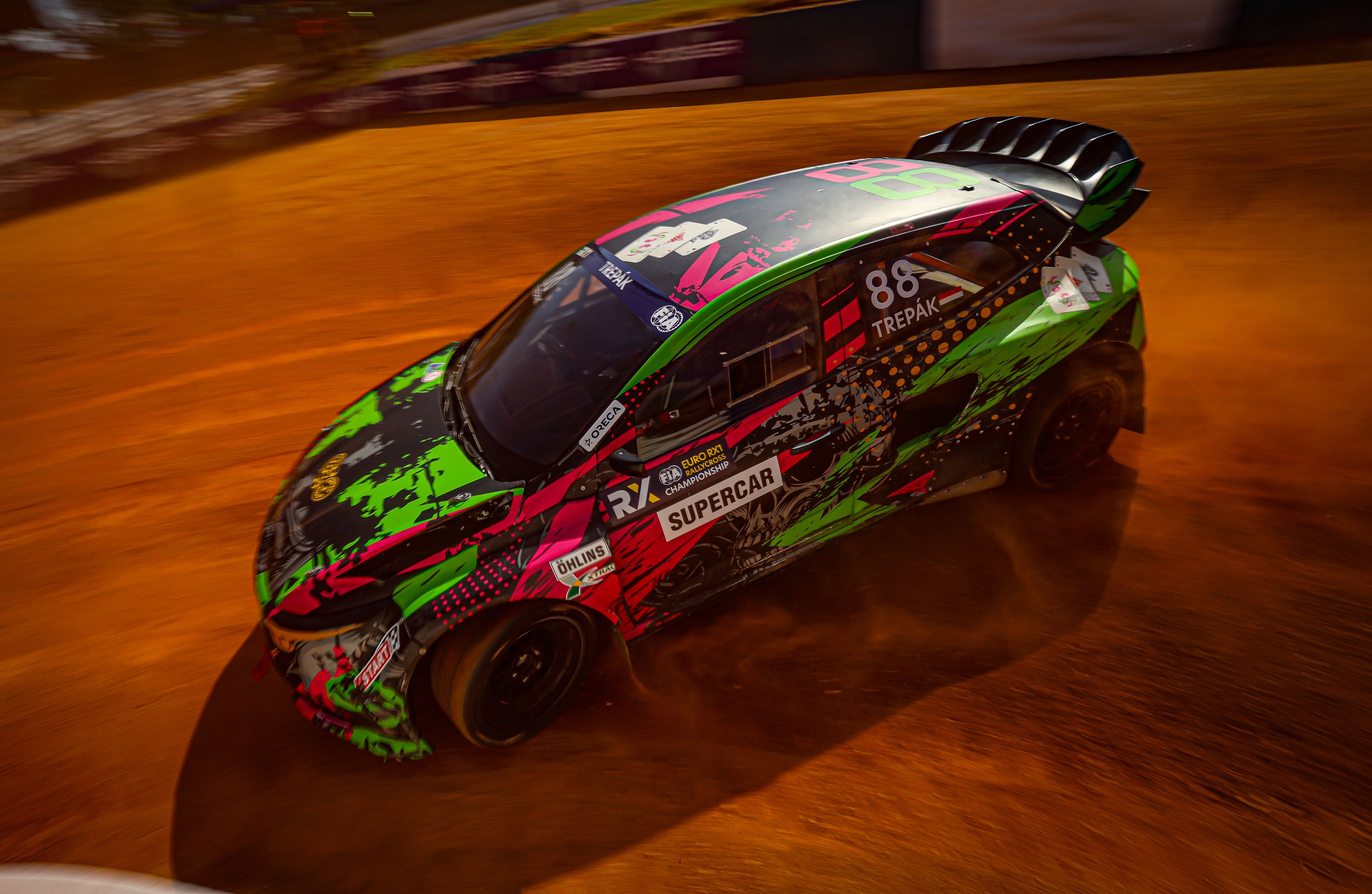 Rising Hungarian rallycross star Andor Trepák in Euro RX1 action on home soil at Nyirád in 2025