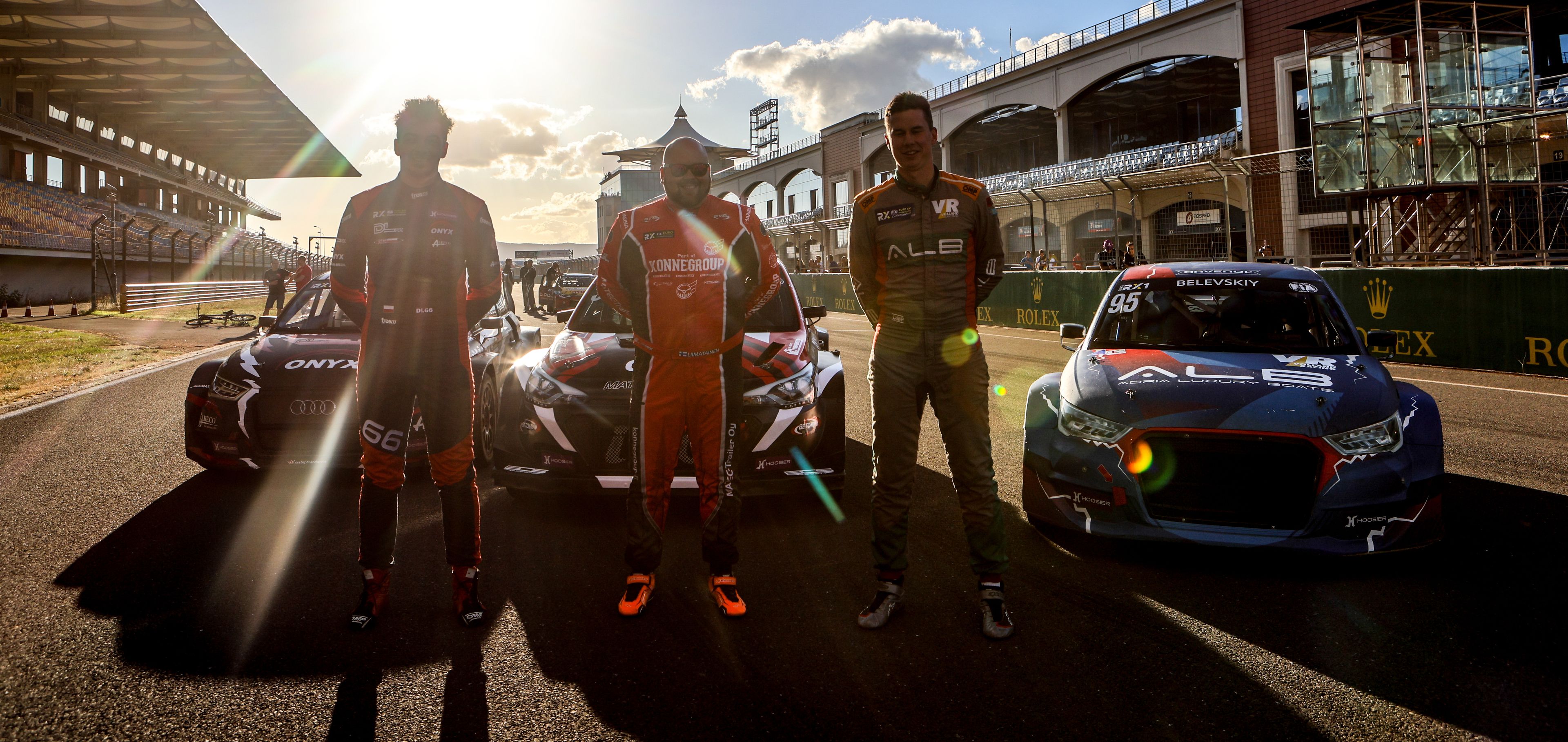[L-R] Euro RX1 title contenders Damian Litwinowicz, Mika Liimatainen and Yury Belevskiy at Istanbul Park in Türkiye in 2025