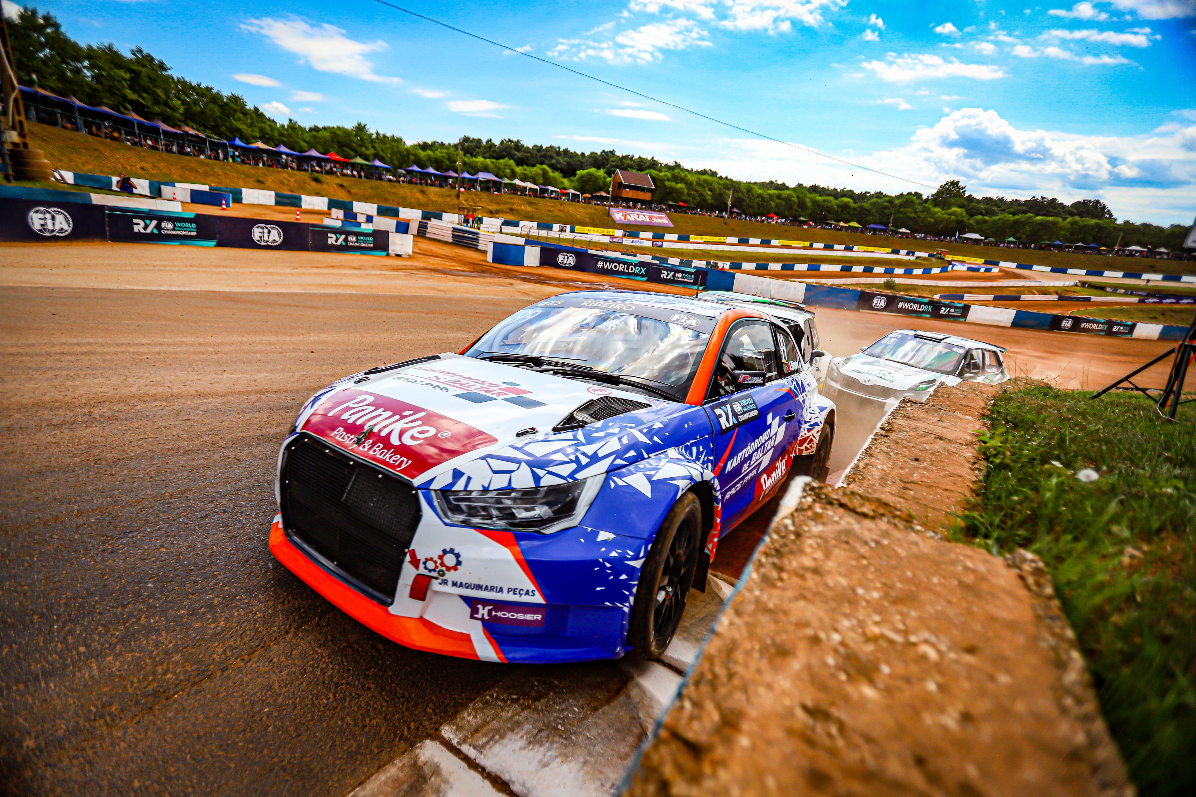 A rallycross car on track