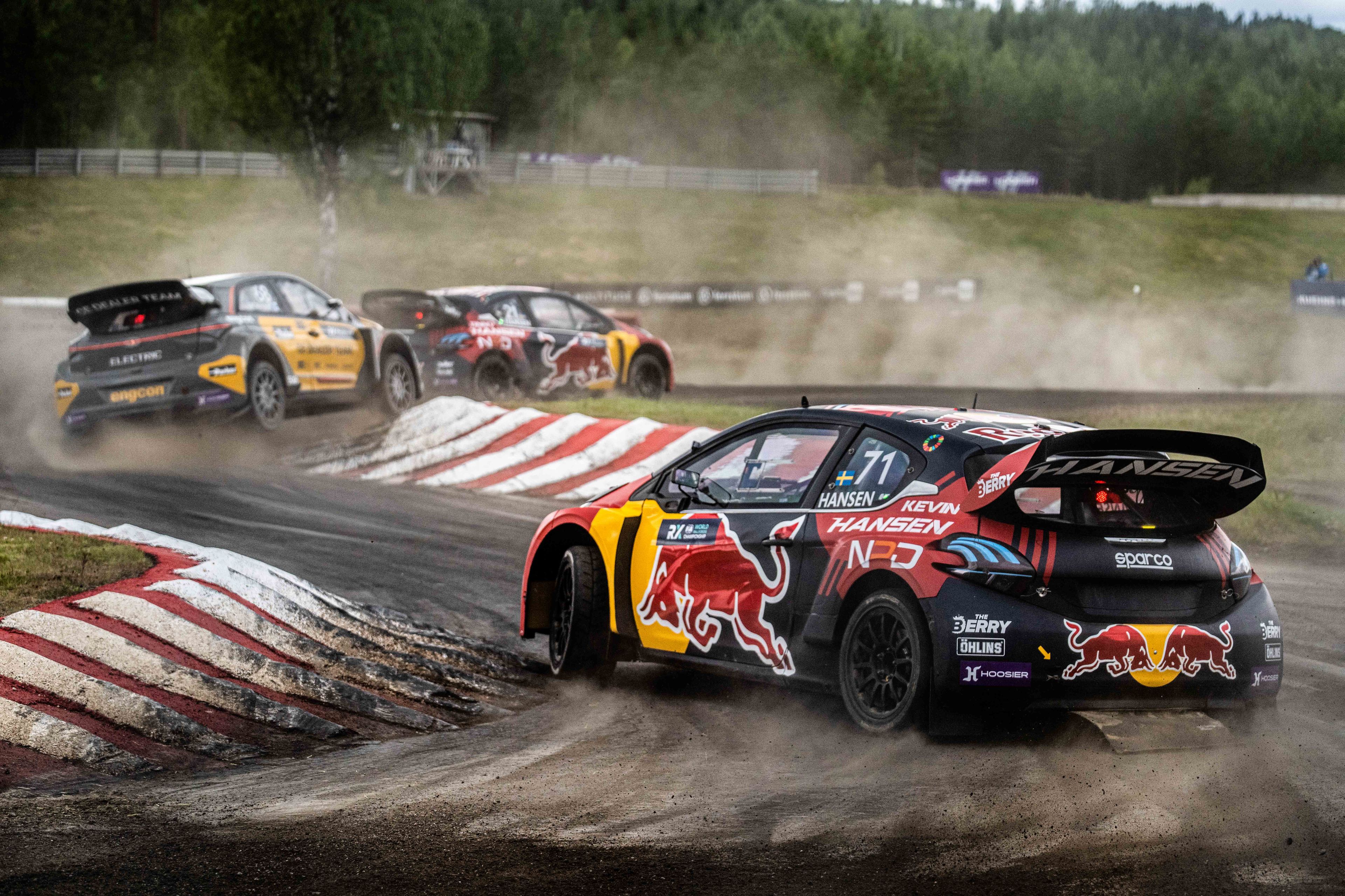 A rallycross car on track
