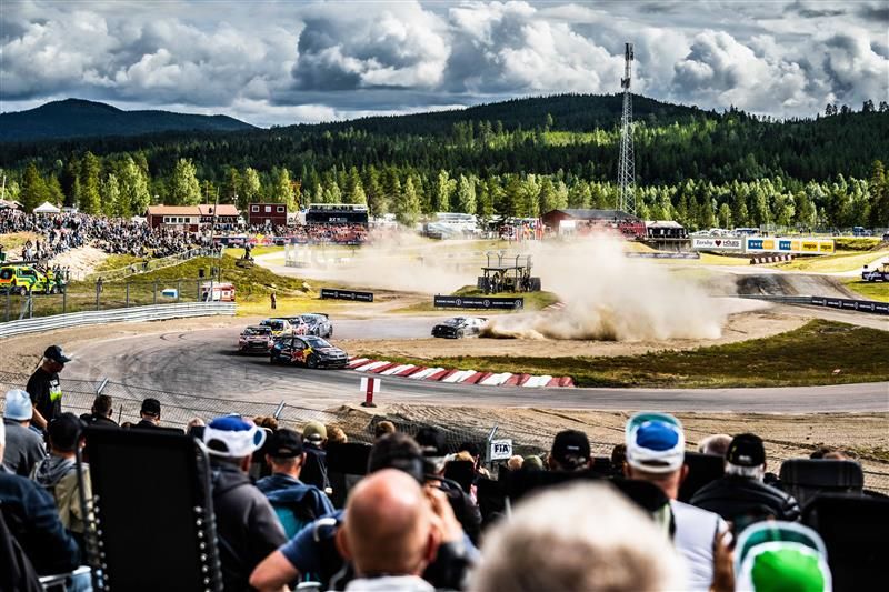 A rallycross car on track