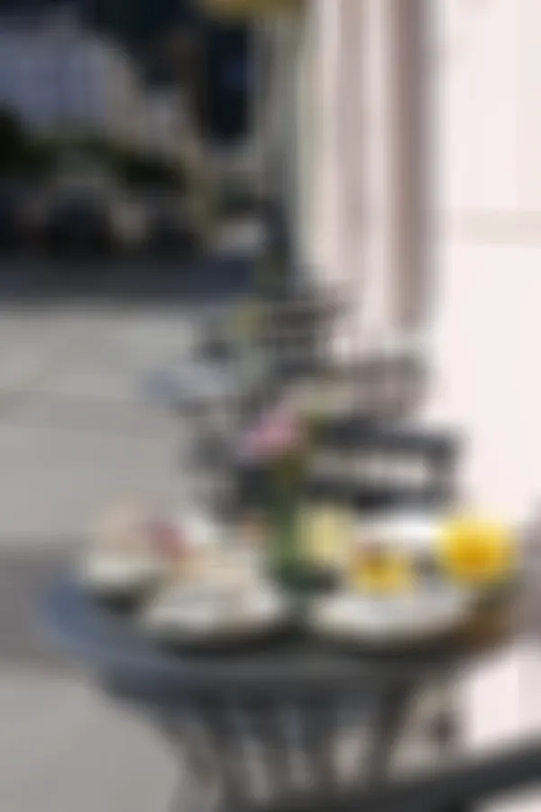 Breakfast prepared outside with nicely decorated food and drinks