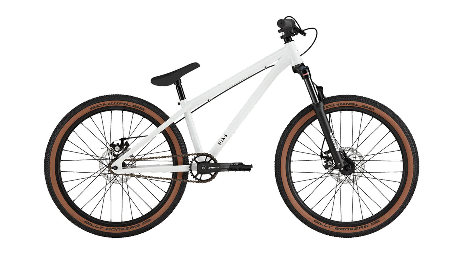 BIXS Stomp Dirtjump-Bike in Weiss, Seitenansicht Freisteller