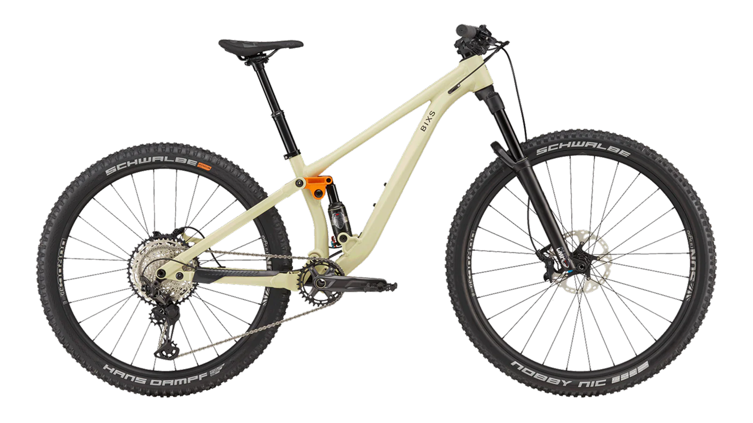 BIXS Traction FS Fully-Mountainbike in Sandfarben, Seitenansicht Freisteller