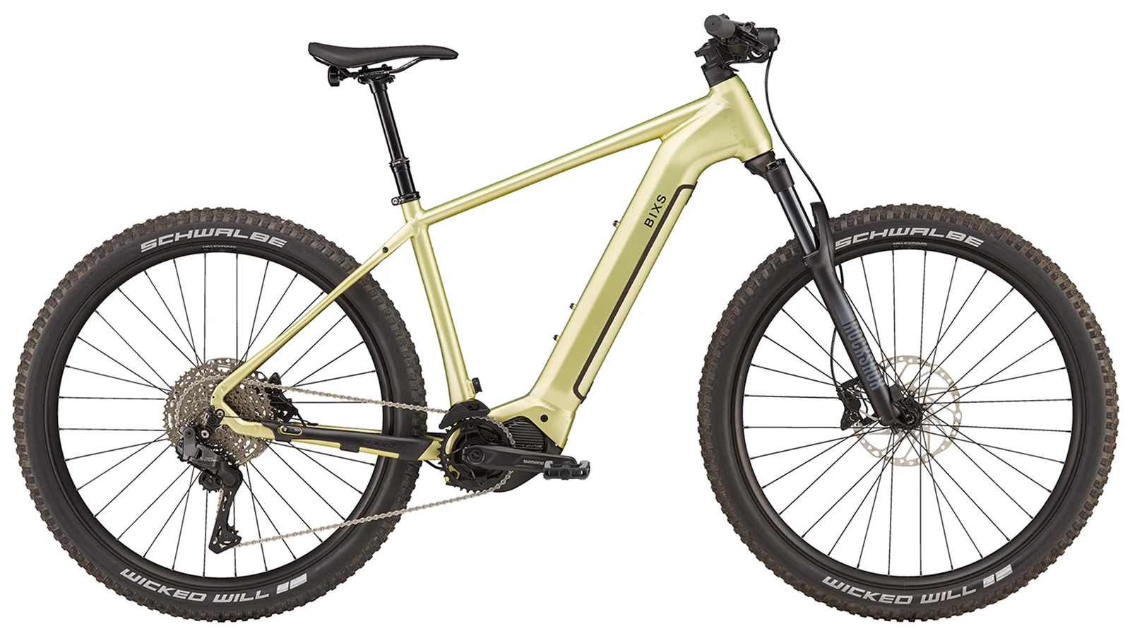 BIXS Core E12 E-Mountainbike in Hellgrün-Metallic auf weissem Hintergrund