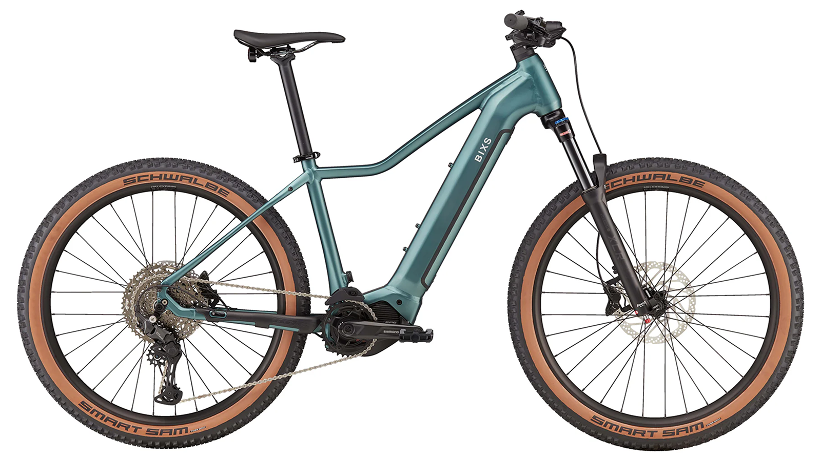 BIXS Splash E12 E-Mountainbike in Petrol-Metallic auf weissem Hintergrund