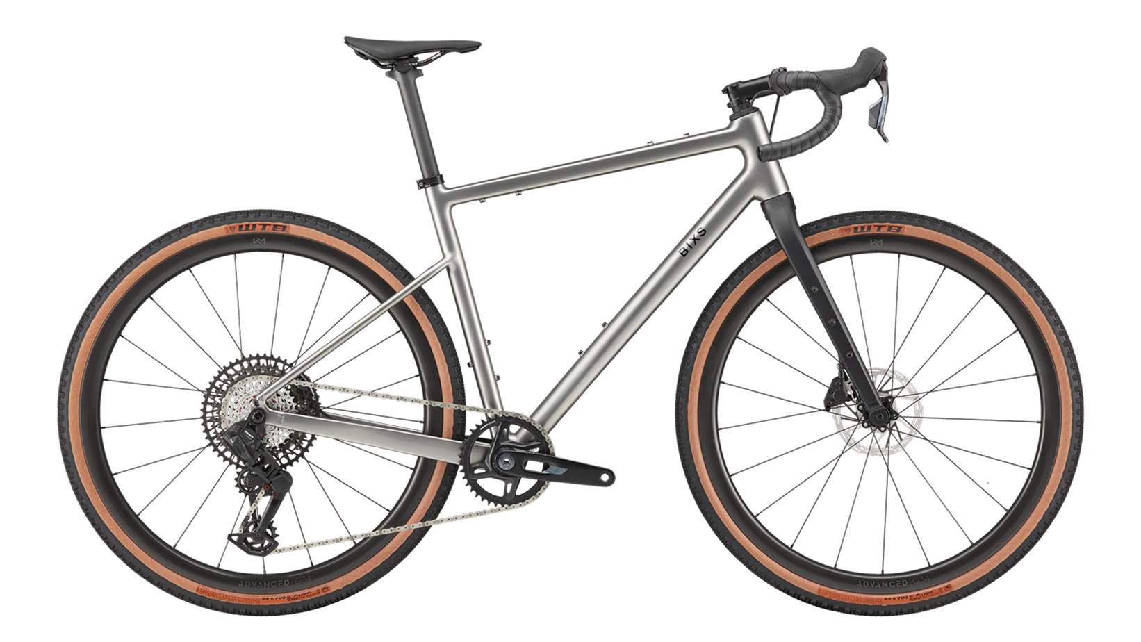 BIXS Traverse Gravelbike in Metallic Silver Grey, Seitenansicht Freisteller