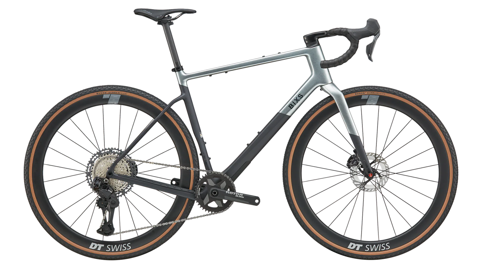 BIXS Gran Turismo GR 1 Gravelbike in Silber-Anthrazit, Seitenansicht Freisteller