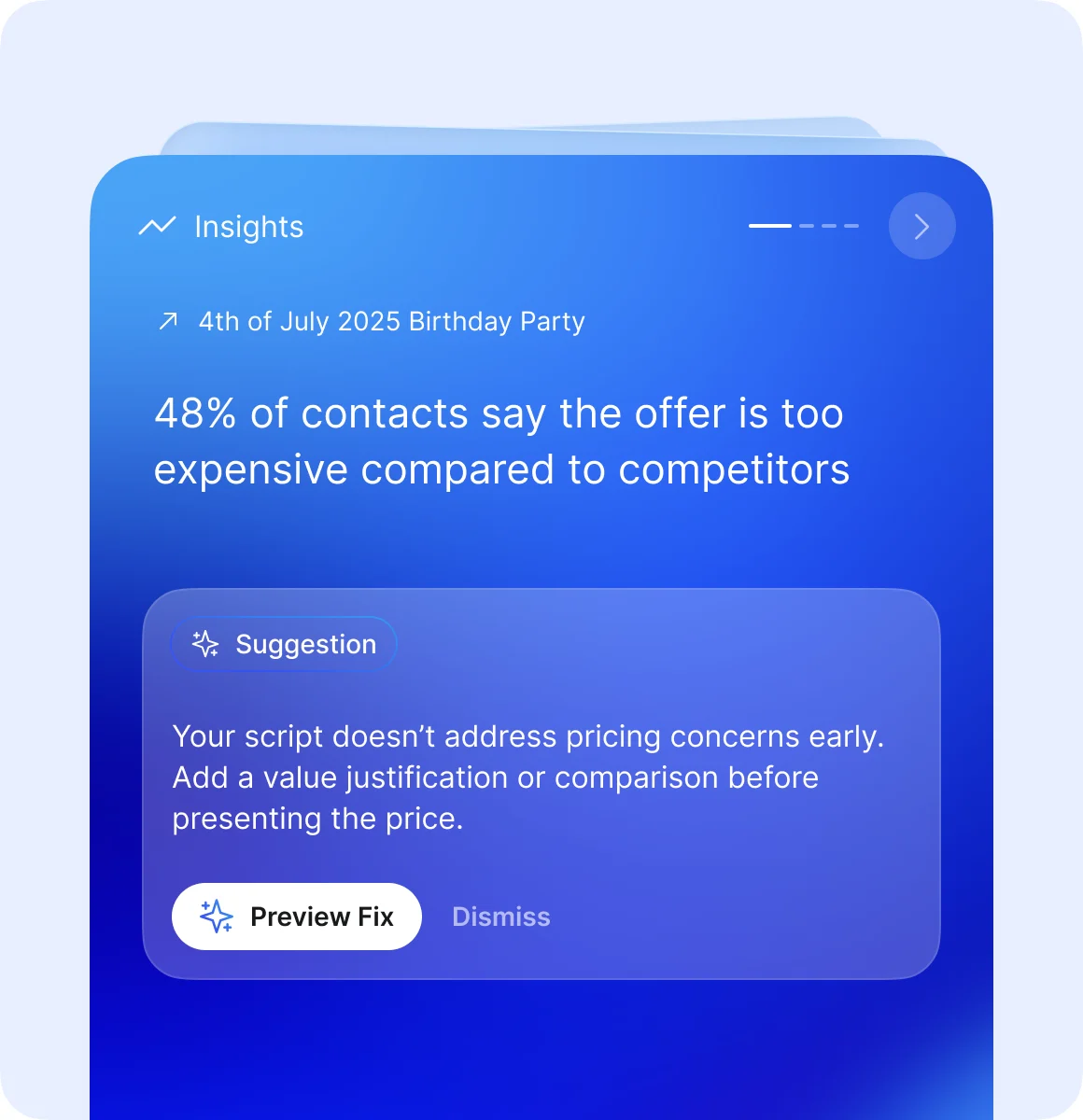 Callers insight identifying a recurring pricing objection and suggesting a script improvement