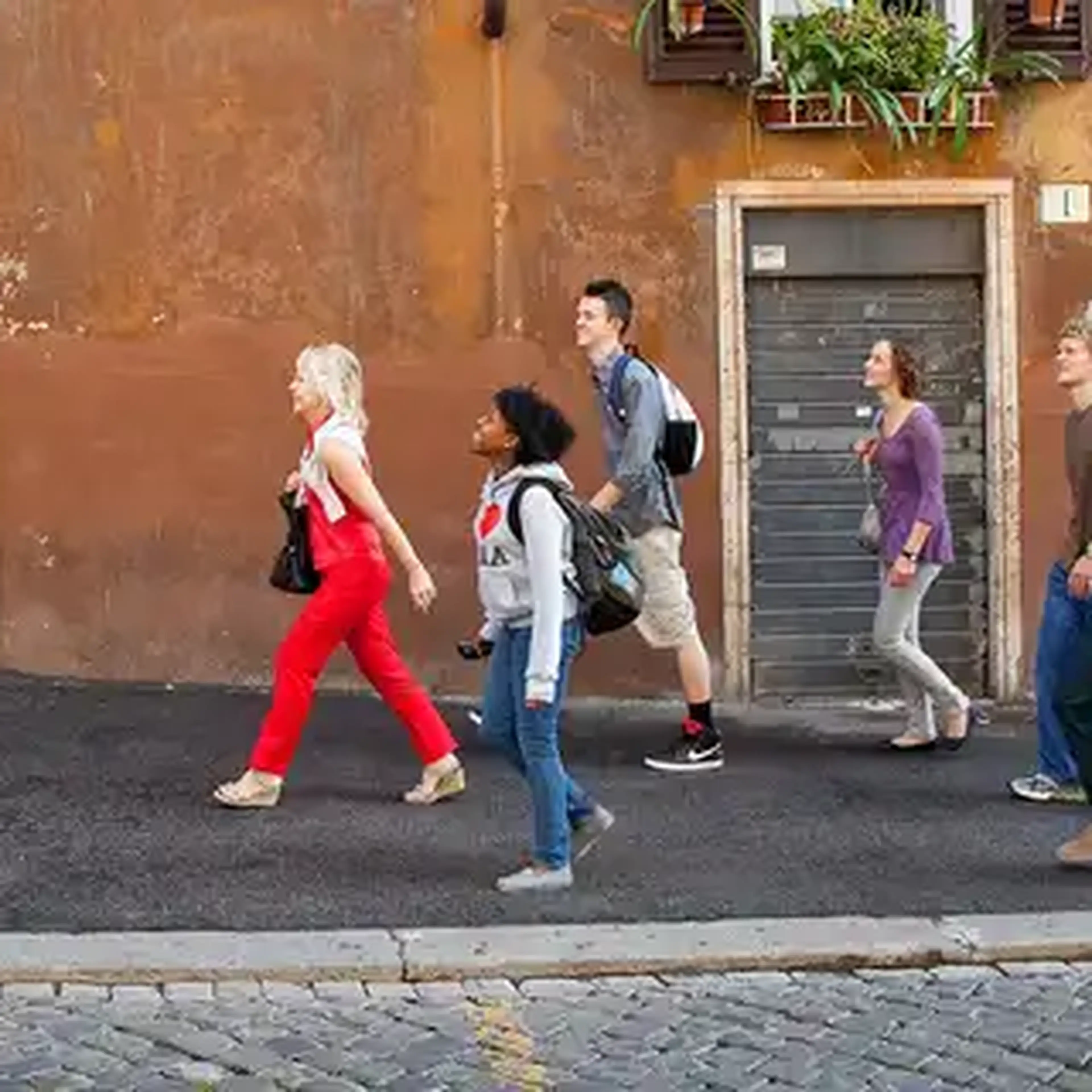 group walking on the street in europe