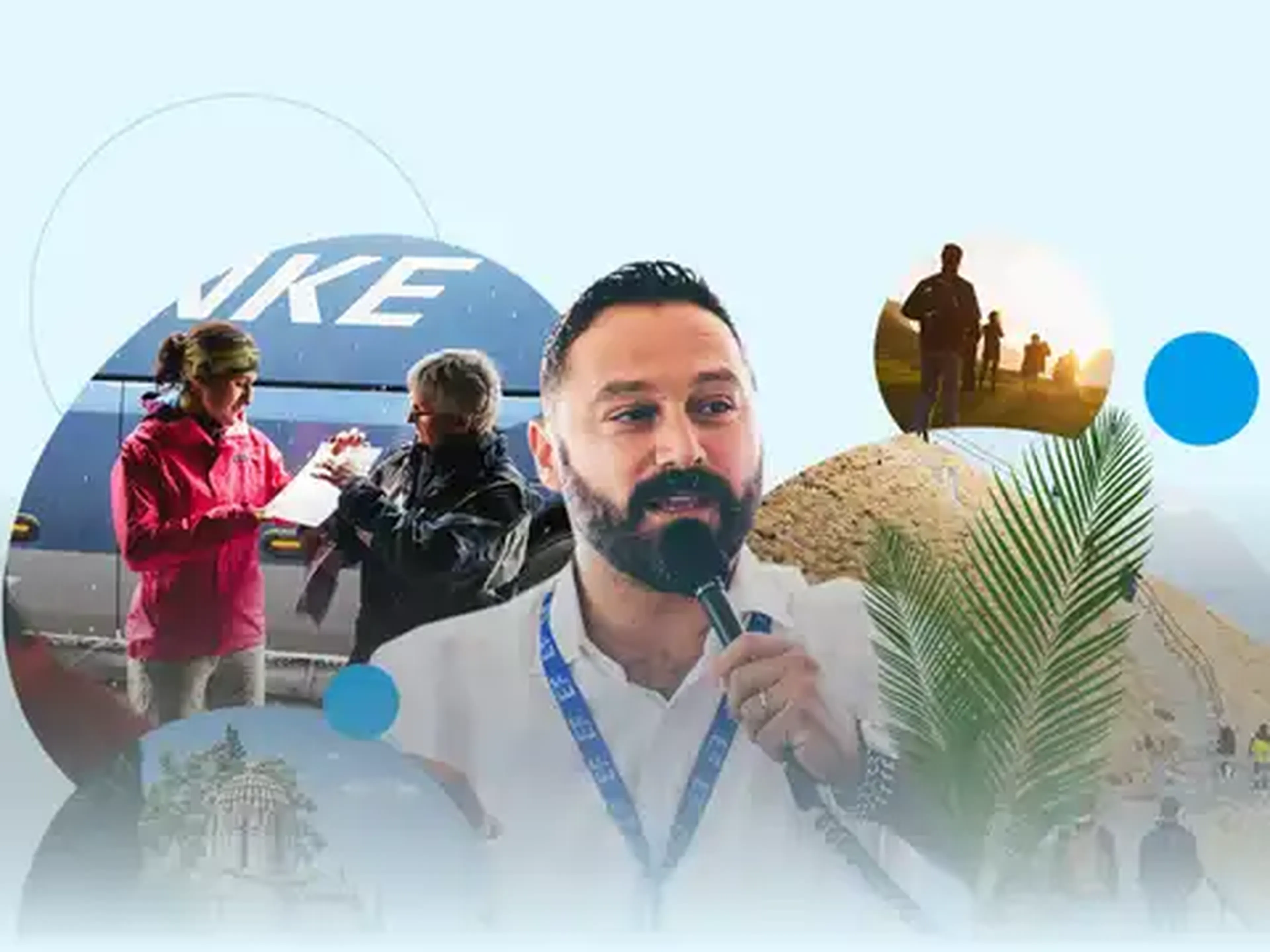 collage of a tour director and destinations