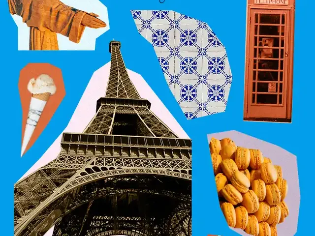 collage of photos of items from tour including the eiffel tower and gelato