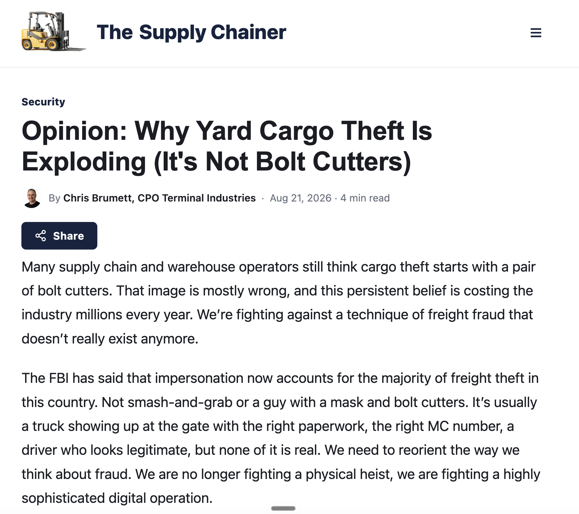 Opinion: Why Yard Cargo Theft Is Exploding (It's Not Bolt Cutters)