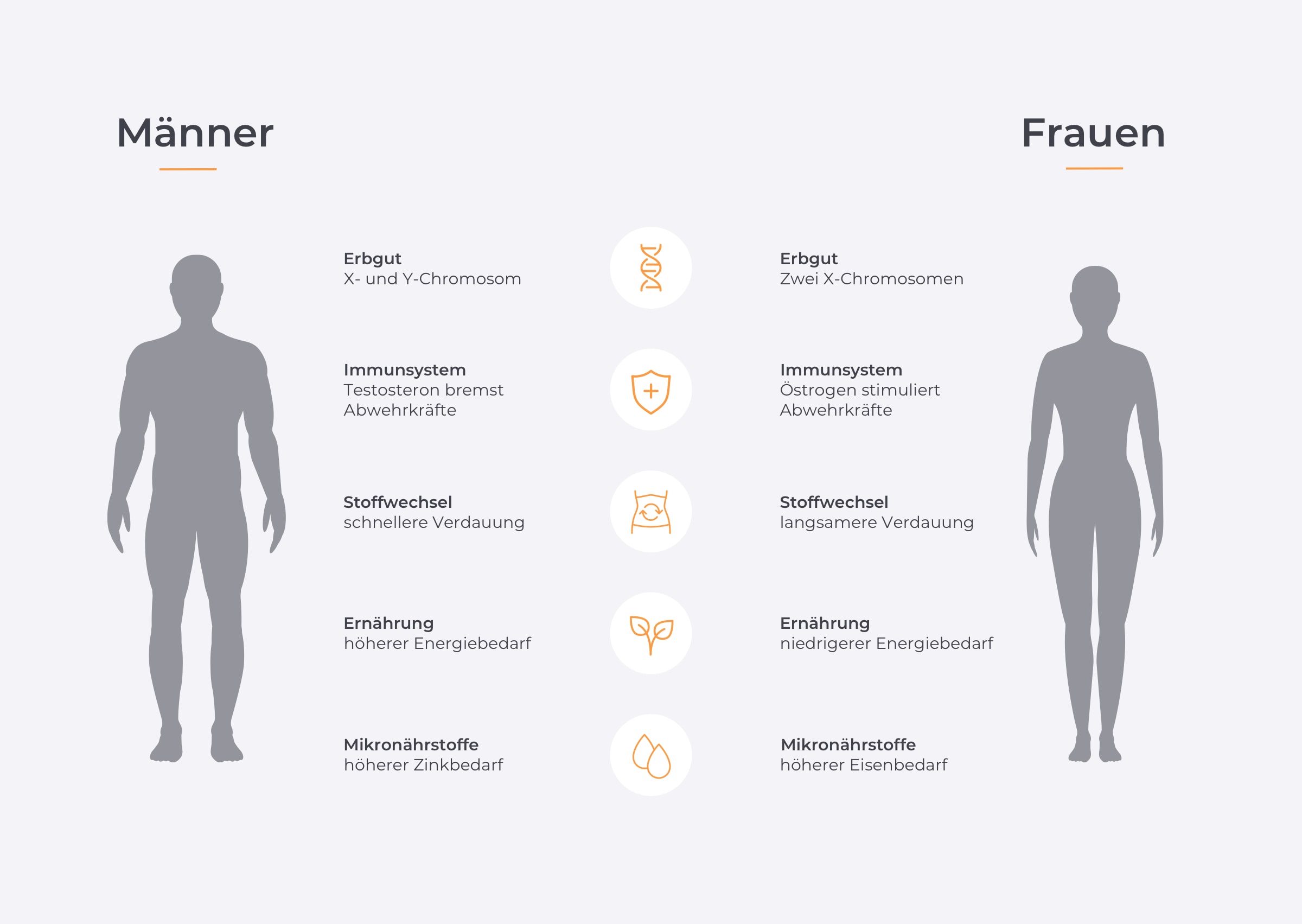 Infografik mit Mann und Frau zu geschlechtsspezifischen Unterschieden.