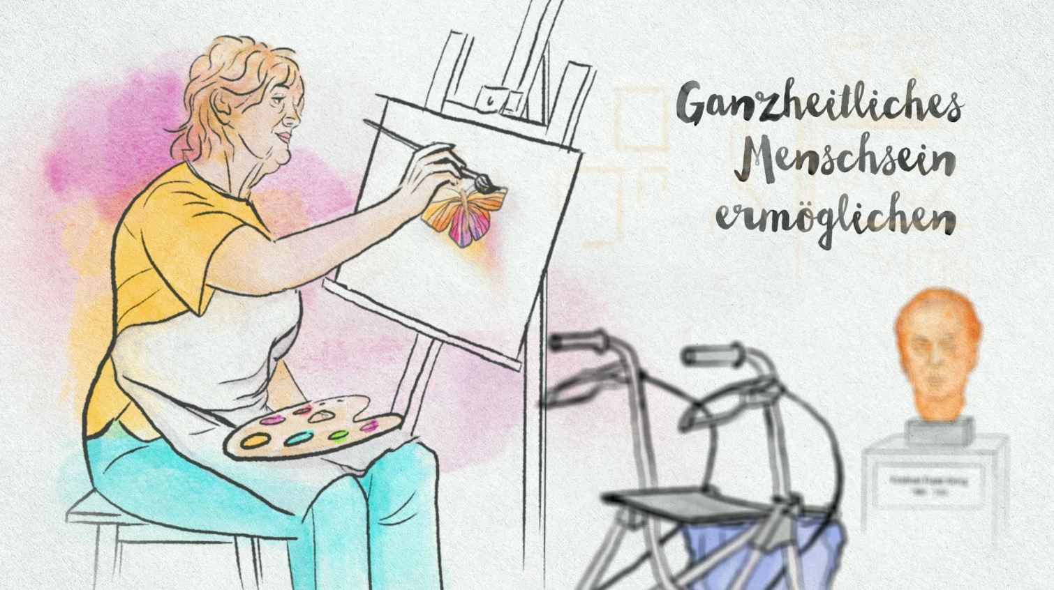Ein illustriertes, buntes Video über die Unternehmenswerte