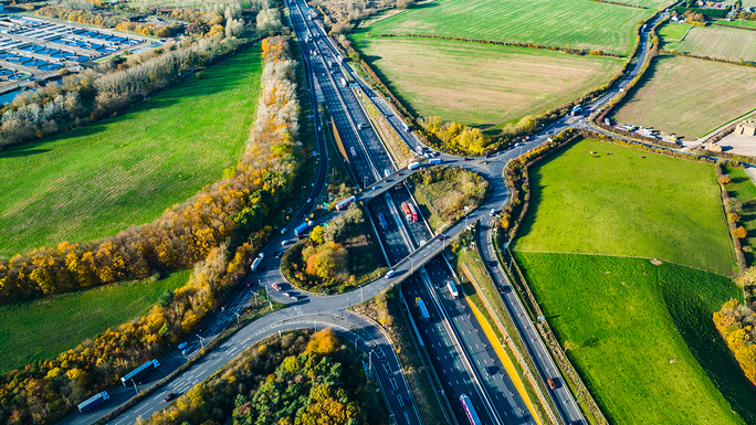 Aerial view of motorway junction