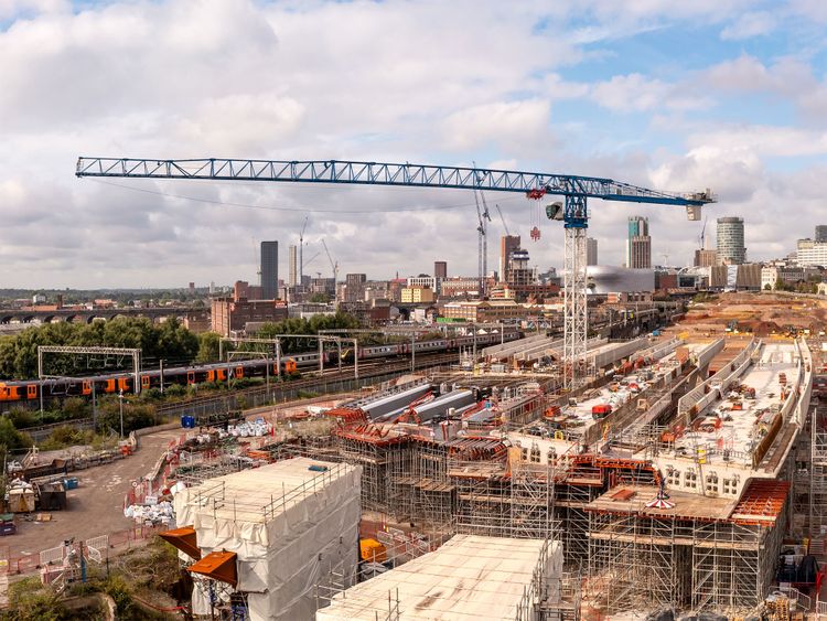 An aerial panoramic view of rail construction site