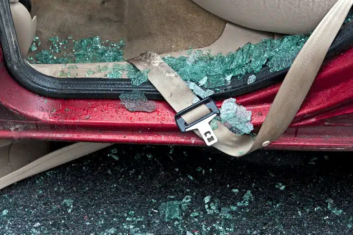Car with smashed glass