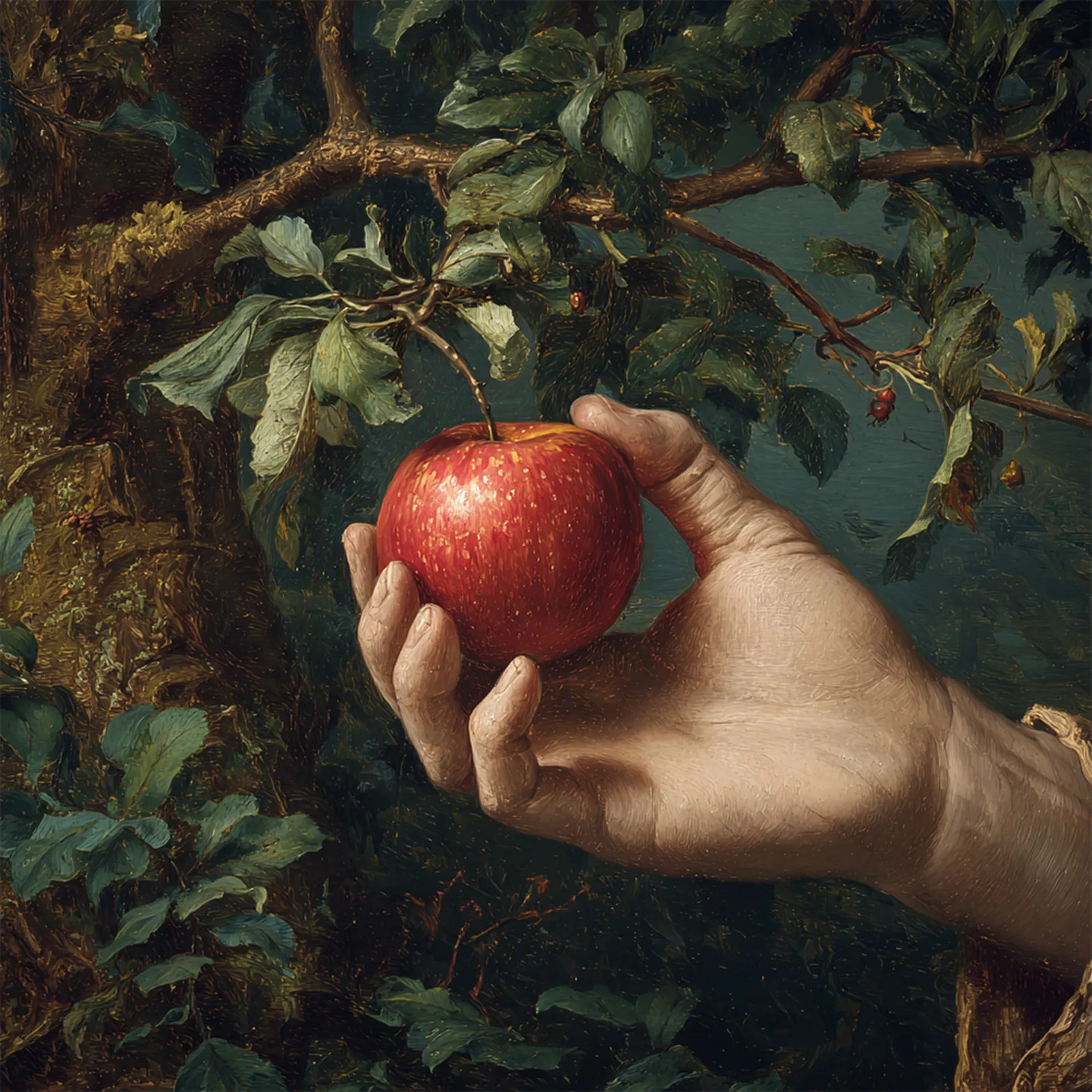 Apple with hand