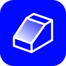 Icon of a white outlined eraser on a blue square background, with a gradient effect on the eraser's surface.
