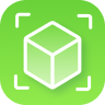 A green app icon with a white 3D cube in the center, surrounded by a rectangular focus frame.