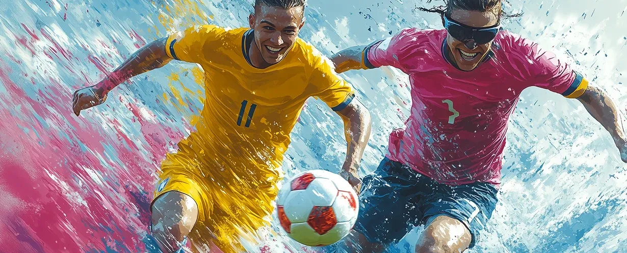 Zwei Fußballspieler jagen dem Ball hinterher