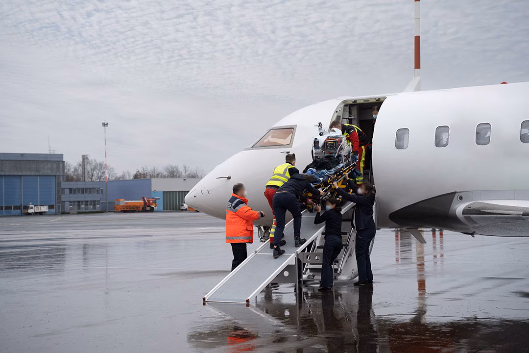 Patient being placed on an air ambulance