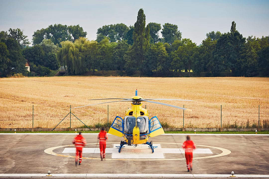 Life flight helicopter with medical crew