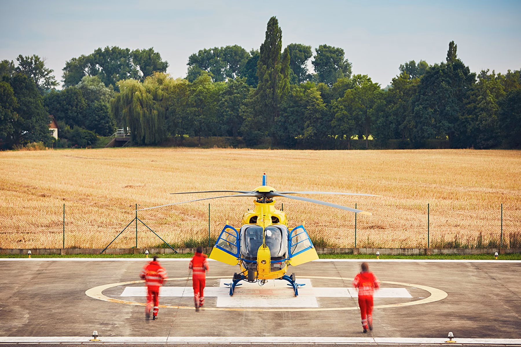 Life flight helicopter with medical crew