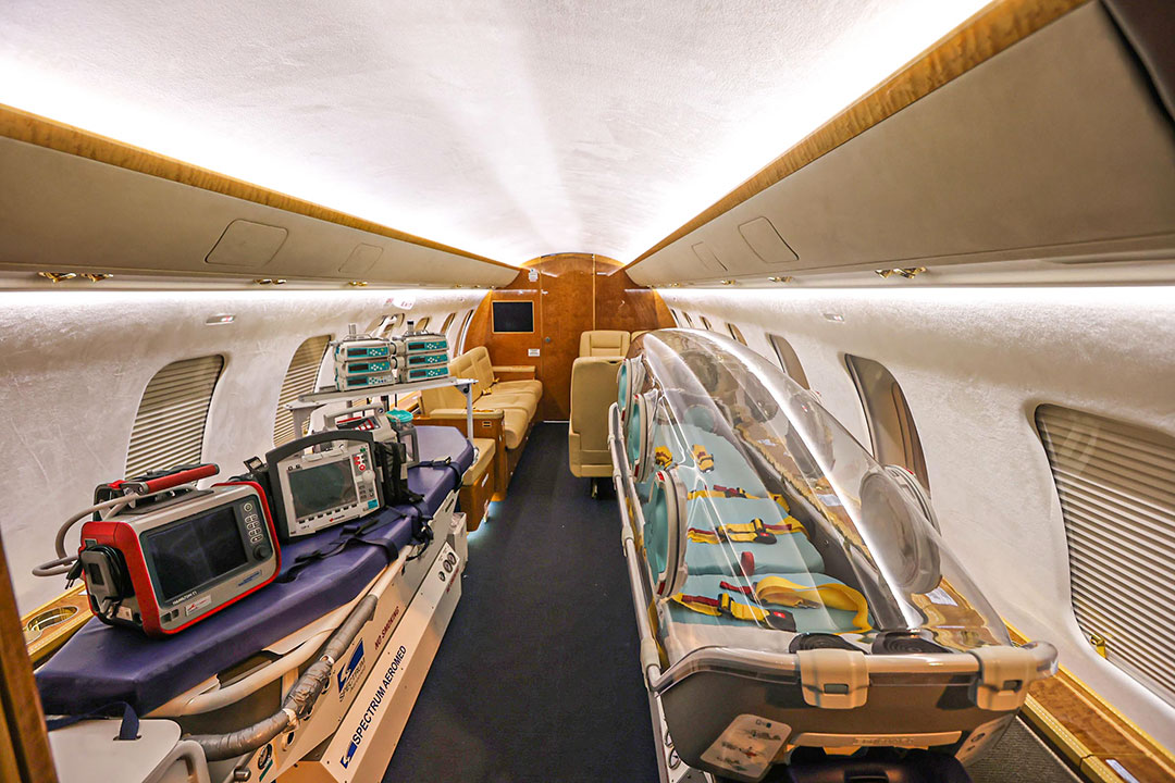 Air Ambulance interior with ICU equipments