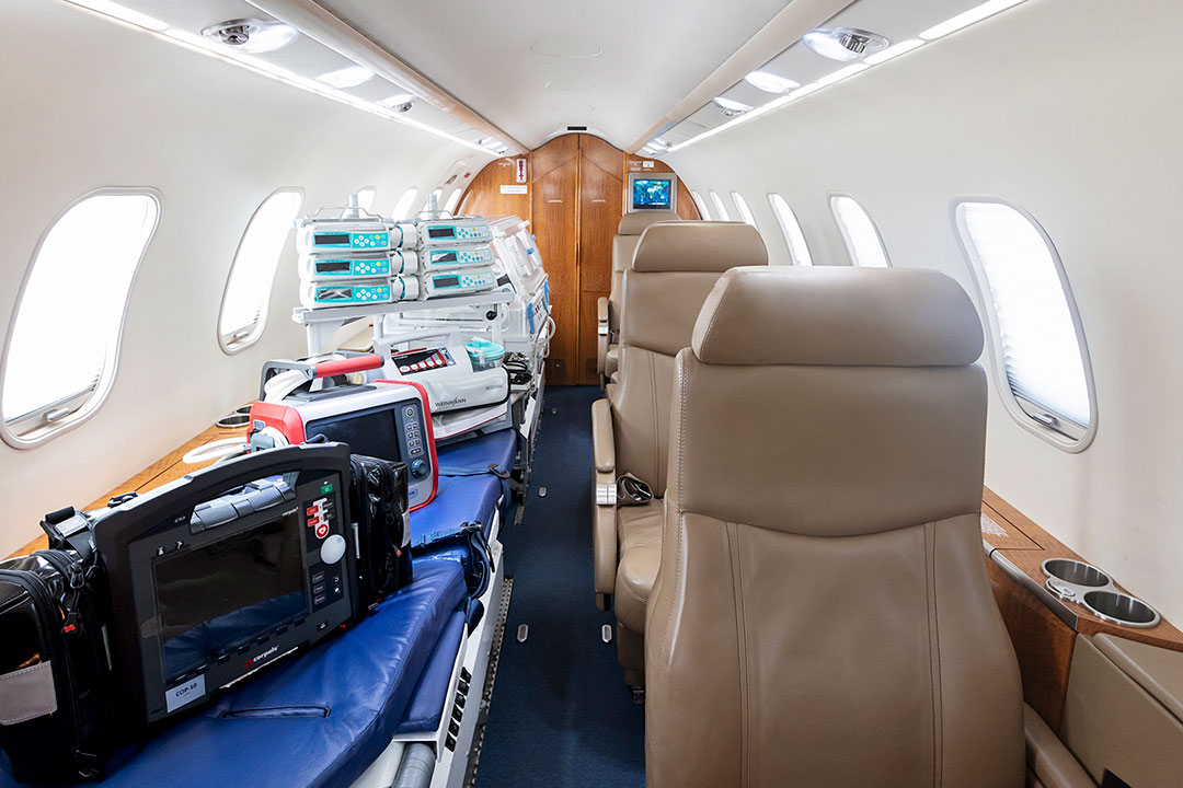 Medical equipment inside an air ambulance.