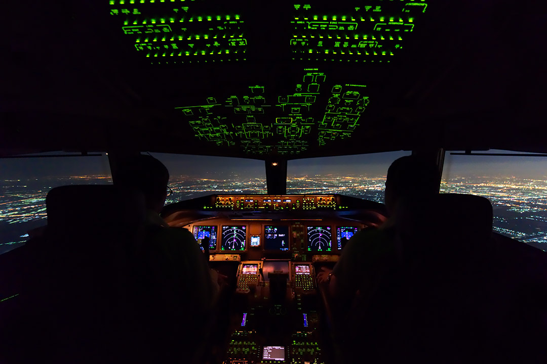 Pilot's cockpit by night