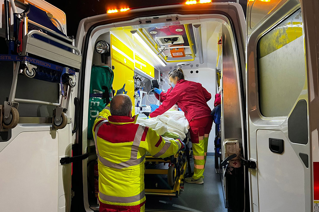 A patient in an ambulance vehicle