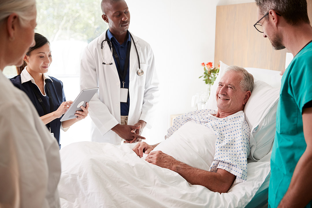 A hospitalized patient with a medical team