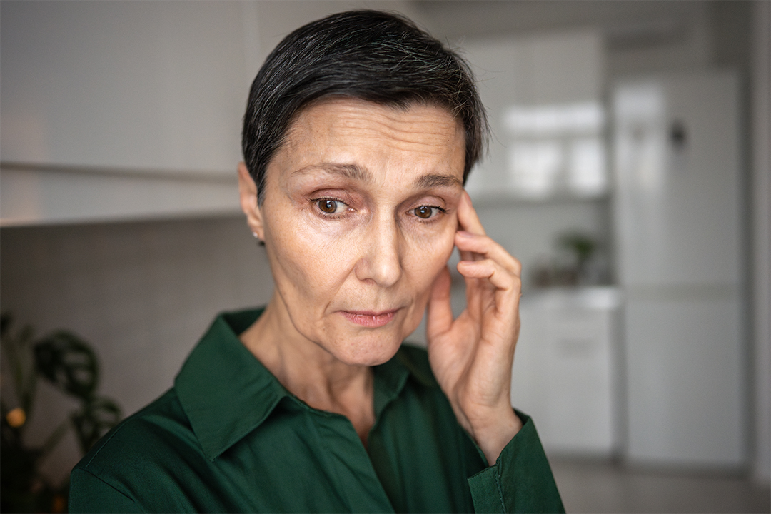 Upset disoriented old woman Upset disoriented old woman