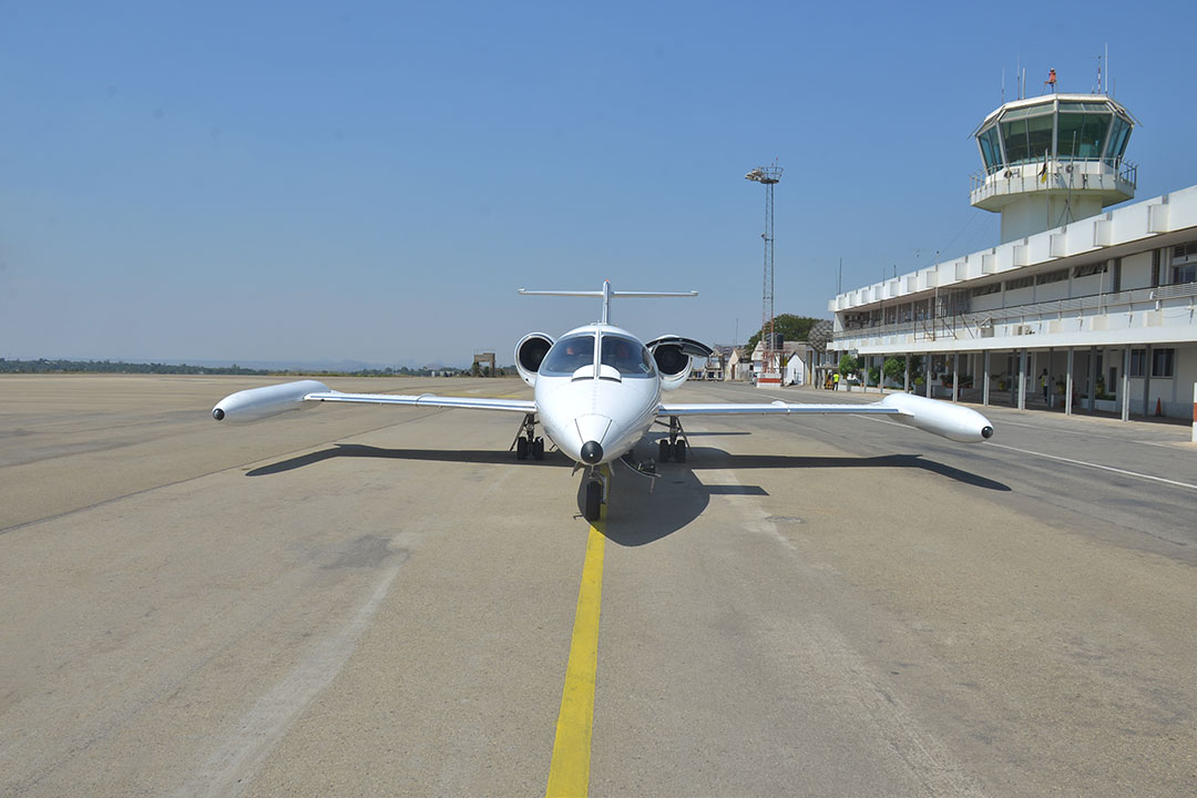 An air ambulance on the tarmac of an airport
