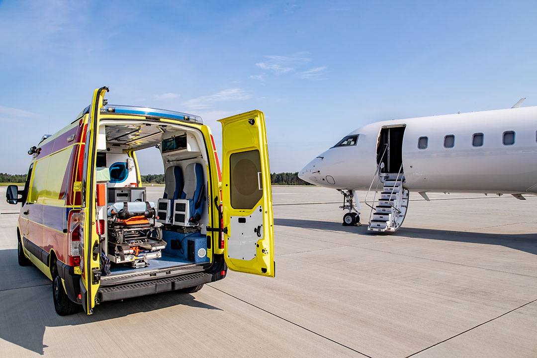 Air ambulance with bed-to-bed service