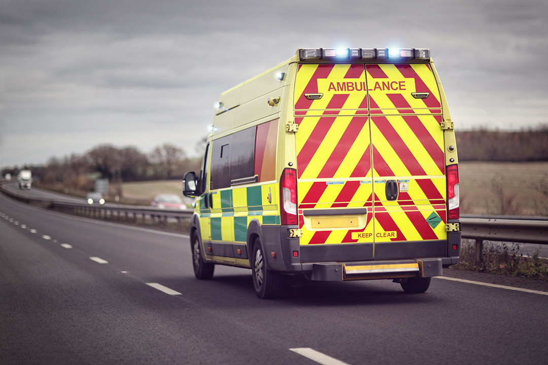 A ground ambulance on the road