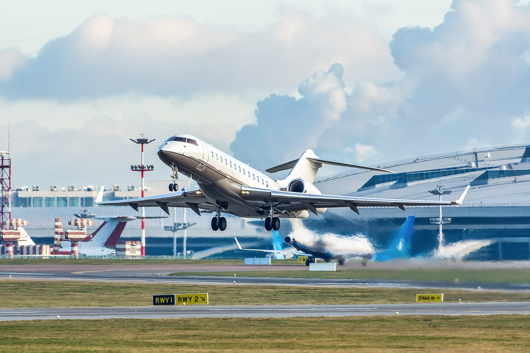An ambulance airplane taking off