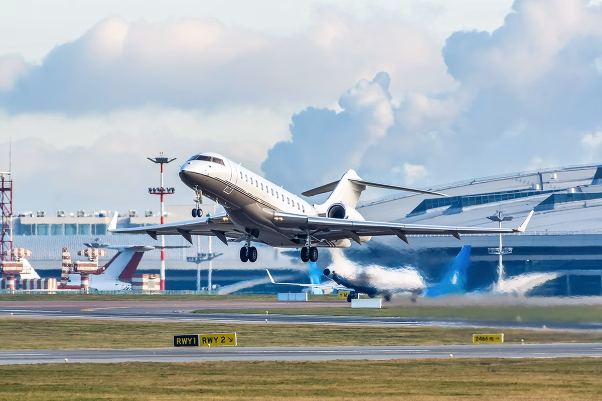 An ambulance airplane taking off