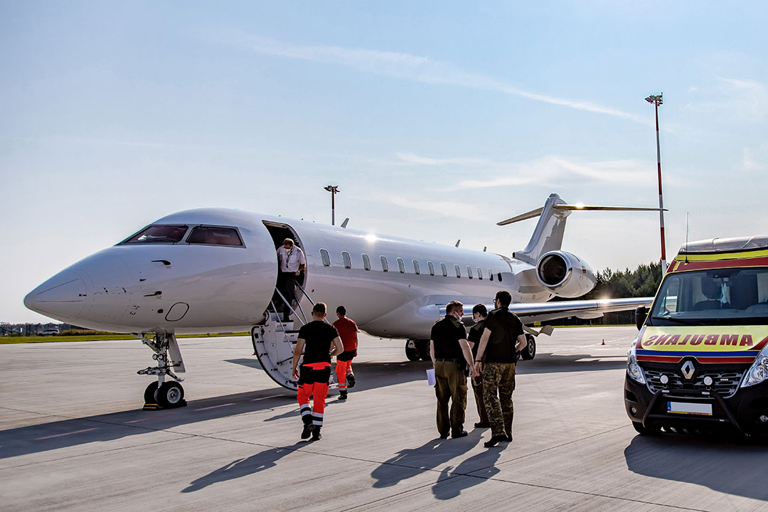 Air ambulance jet and a ground ambulance