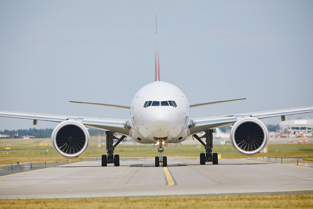 A commercial airplane on the tarmac