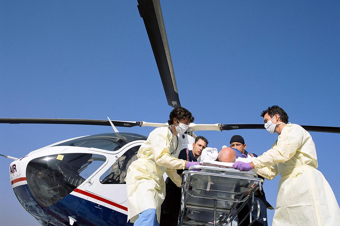A patient transport by helicopter