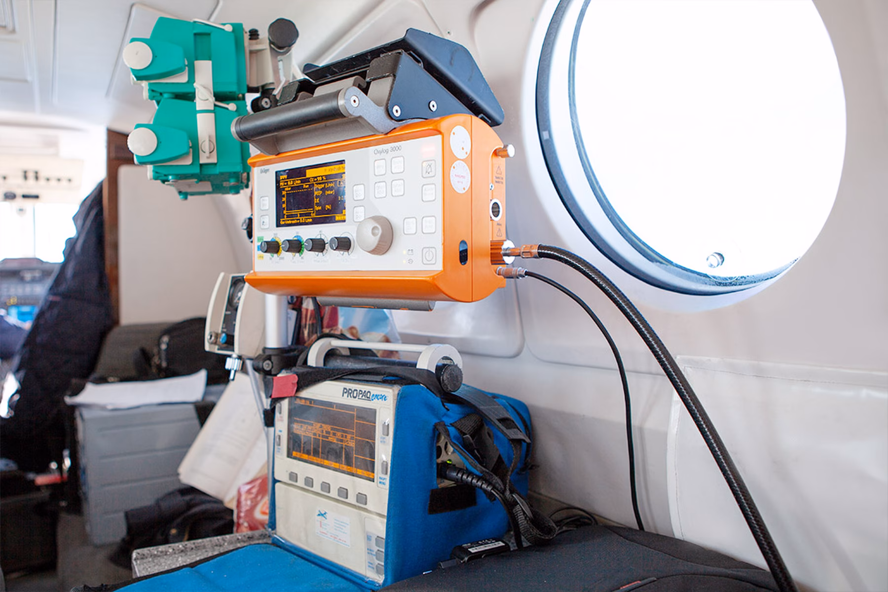 Medical equipment inside an air ambulance