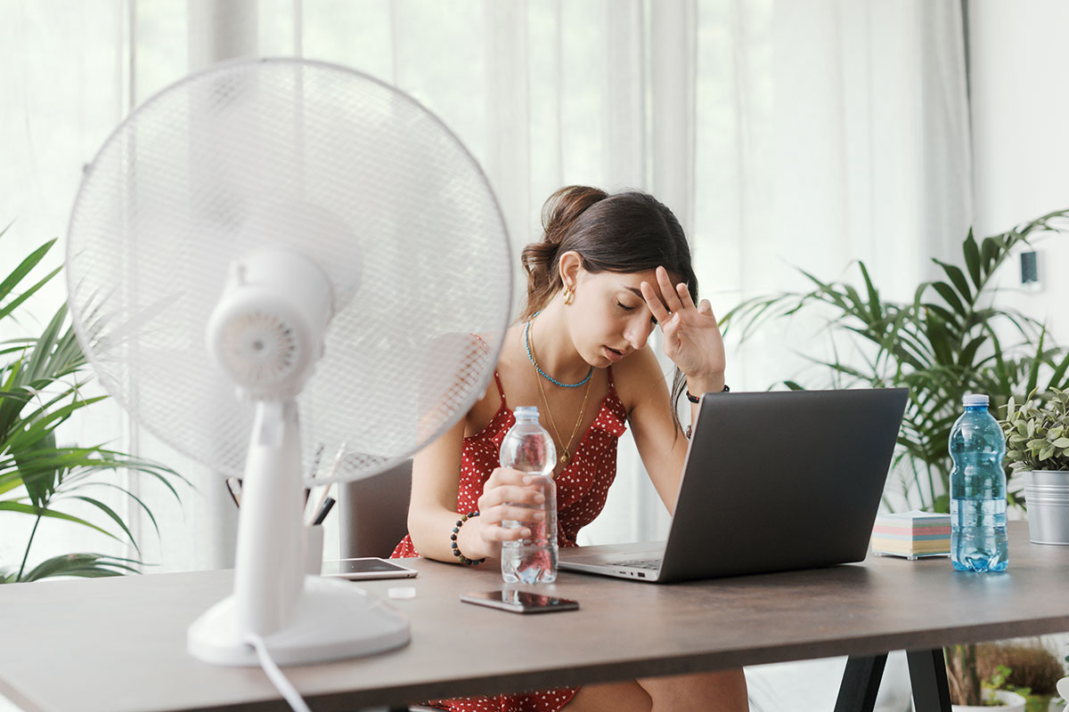 A girl working in hot weather
