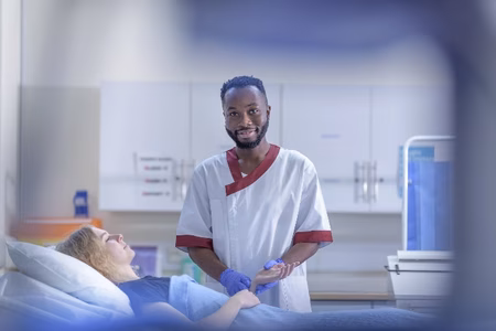 Healthcare worker with patient