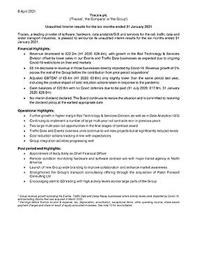 Interim results for the six months ended 31 January 2021